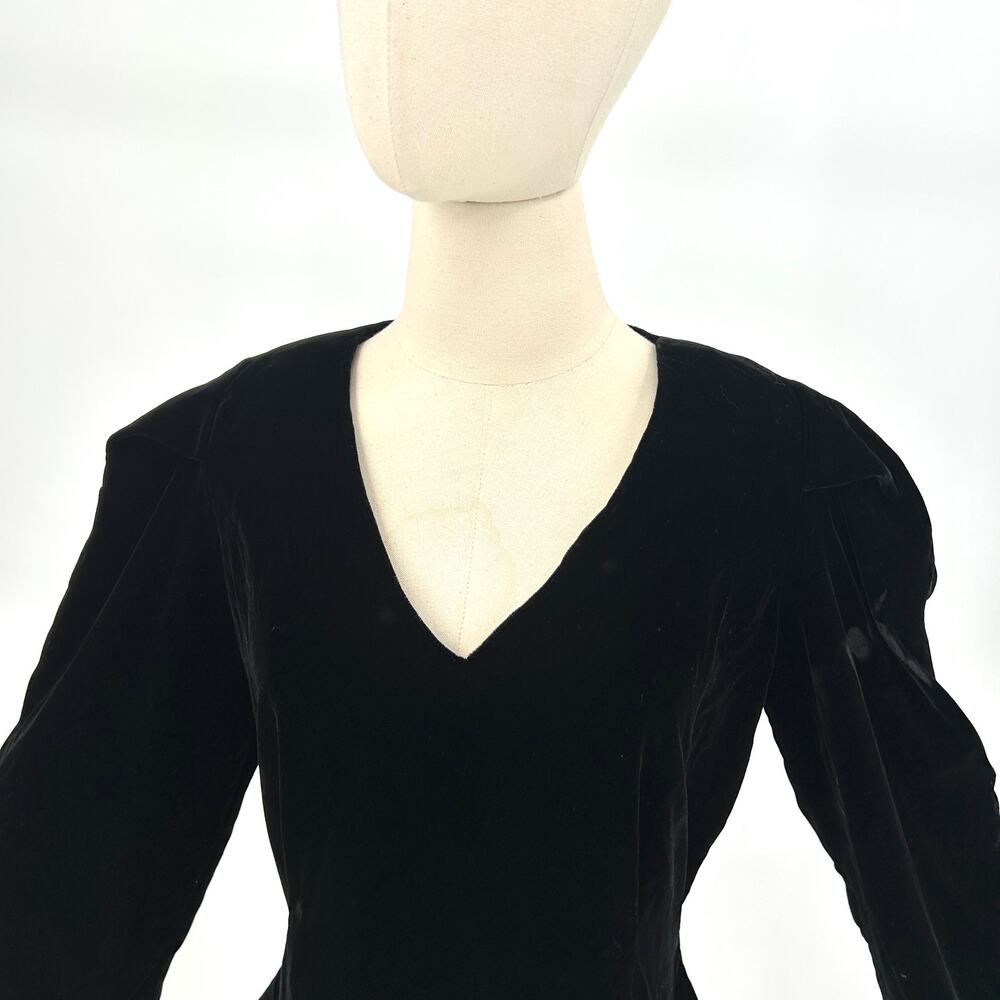 Vintage 80s Black Velvet Puff Sleeve Romantic Goth Evening Blouse - Picture 2 of 7